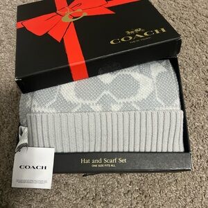 Coach Light Gray Hat and Scarf Set